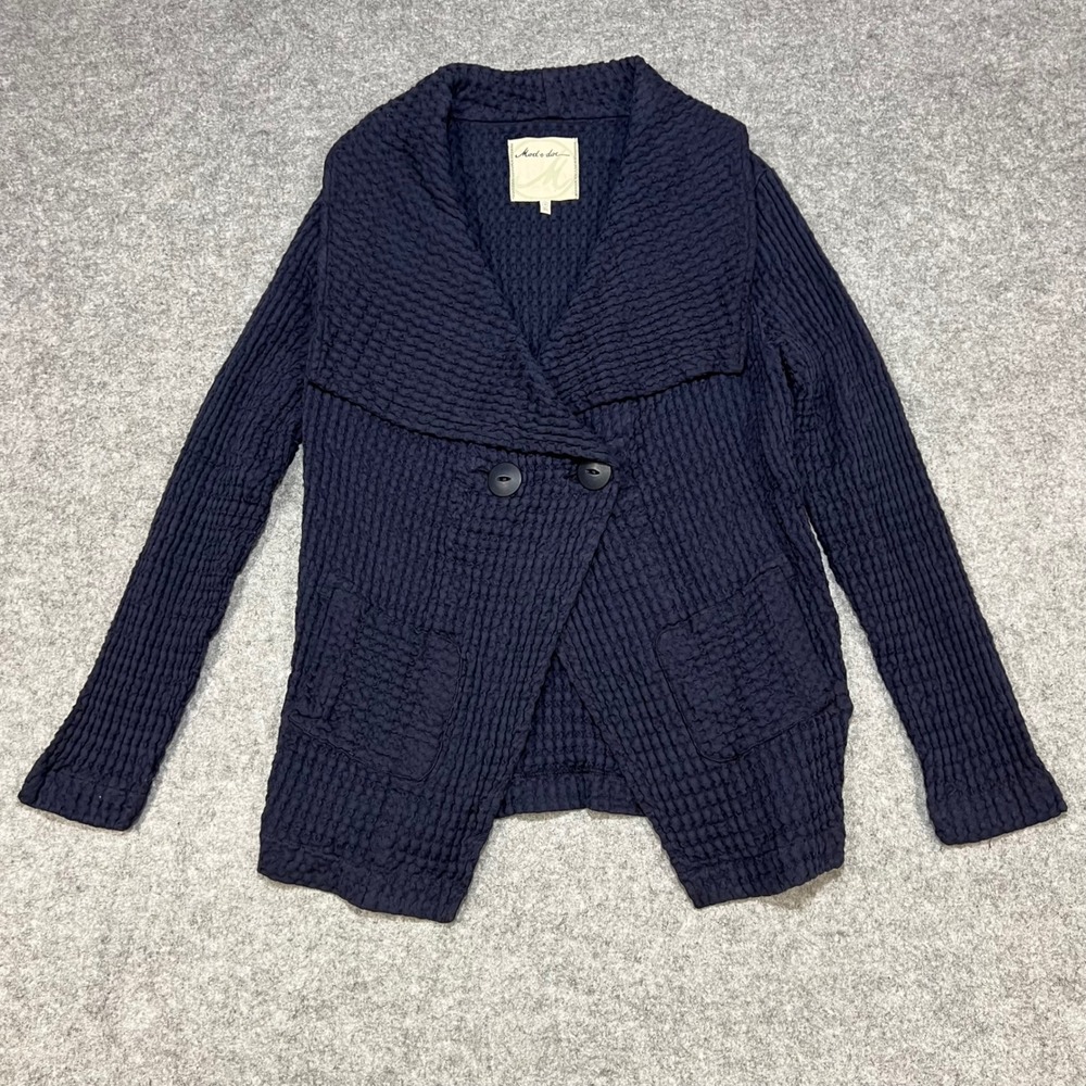 Mod-o-doc Waffle Knit Shawl Collar Cardigan Jacket‎ Navy Blue Women's Size M